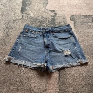 Denim Distressed High-Rise Women's Shorts - Blue